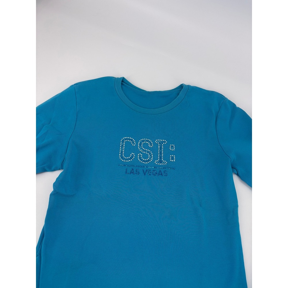 CSI Las Vegas Graphic Long Sleeve Shirt‎ Rhinestone Embellished Blue Women's